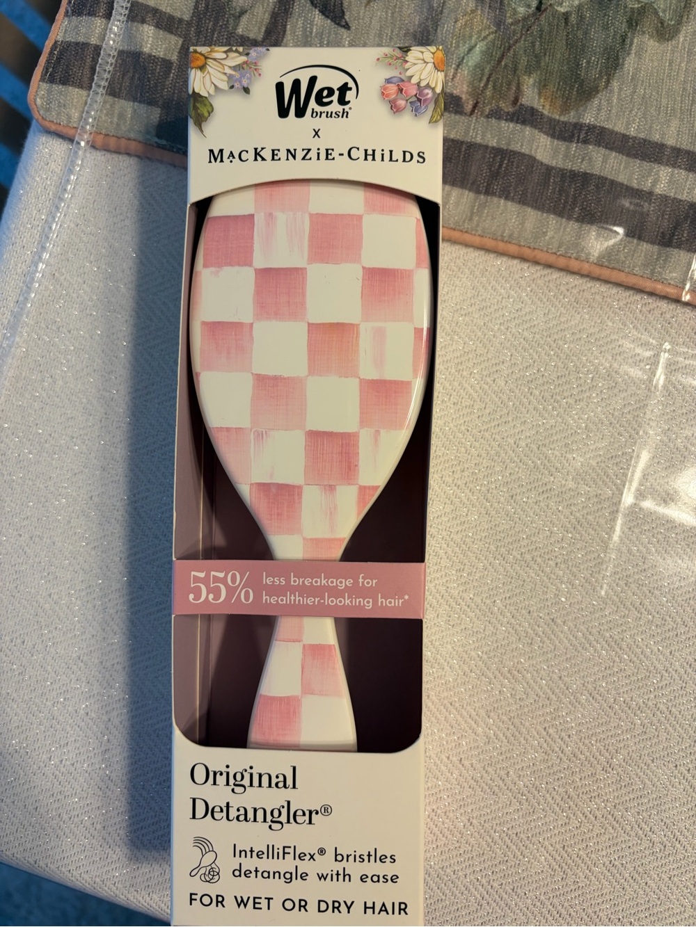 NWT MacKenzie-Childs Pink and White Checkered Wet Brush and accessories Bundle - Picture 2 of 4